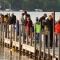 Hopeful anglers crowd the dock along Clear Lake’s north shore.