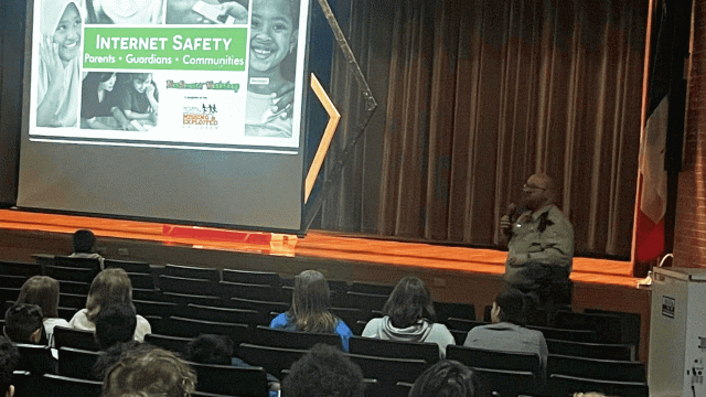 eremy Hogrefe of the Wright County Sheriff's Office made a presentation to students in the auditorium
